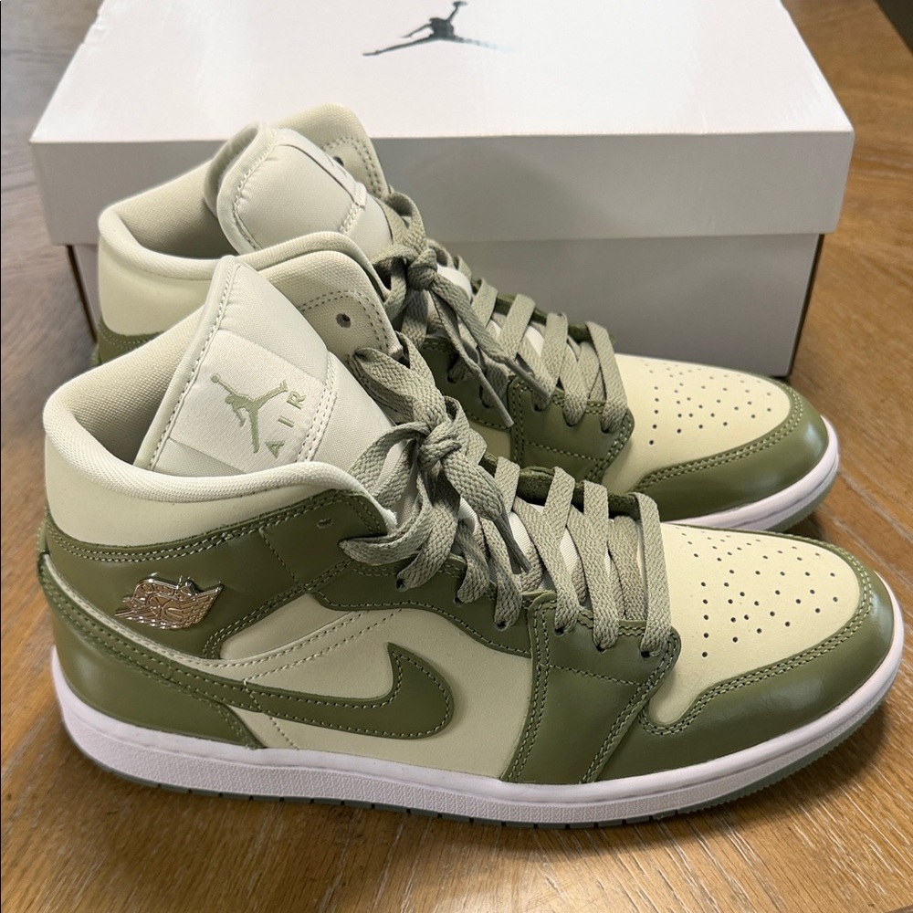 Jordan 1 Mid Women’s Sneakers in Olive Green and light green